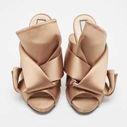 Nº21 Beige Gold Satin Raso Knot Peep Toe Mules Size 38.5
