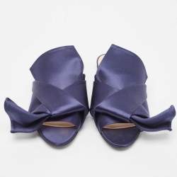Pre Owned N21 Dark Blue Satin Knot Flat Mules Size 39