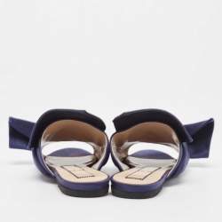 Pre Owned N21 Dark Blue Satin Knot Flat Mules Size 39