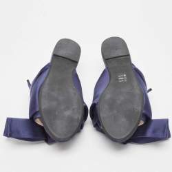 Pre Owned N21 Dark Blue Satin Knot Flat Mules Size 39