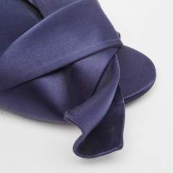 Pre Owned N21 Dark Blue Satin Knot Flat Mules Size 39