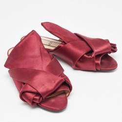 N21 Burgundy Knotted Satin Flat Slides Size 37