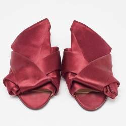 N21 Burgundy Knotted Satin Flat Slides Size 37