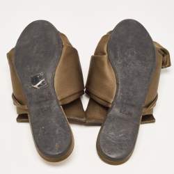 Pre Owned N21 Olive Green Satin Raso Knot Flat Slides Size 39