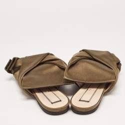 Pre Owned N21 Olive Green Satin Raso Knot Flat Slides Size 39