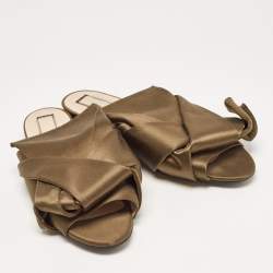 Pre Owned N21 Olive Green Satin Raso Knot Flat Slides Size 39