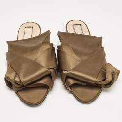 Pre Owned N21 Olive Green Satin Raso Knot Flat Slides Size 39