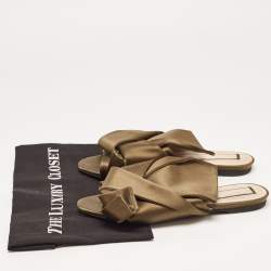 Pre Owned N21 Olive Green Satin Raso Knot Flat Slides Size 39