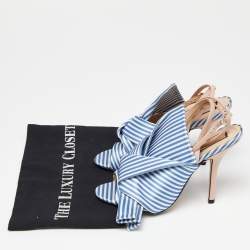 Pre Owned N21 Tricolor Striped Satin and Leather Knotted Ankle Strap Sandals Size 37.5 