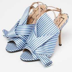 Pre Owned N21 Tricolor Striped Satin and Leather Knotted Ankle Strap Sandals Size 37.5 