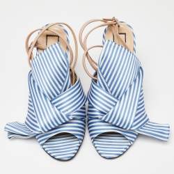 Pre Owned N21 Tricolor Striped Satin and Leather Knotted Ankle Strap Sandals Size 37.5 