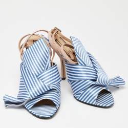 Pre Owned N21 Tricolor Striped Satin and Leather Knotted Ankle Strap Sandals Size 37.5 