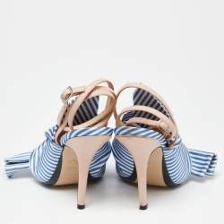 Pre Owned N21 Tricolor Striped Satin and Leather Knotted Ankle Strap Sandals Size 37.5 