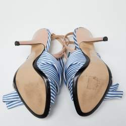 Pre Owned N21 Tricolor Striped Satin and Leather Knotted Ankle Strap Sandals Size 37.5 