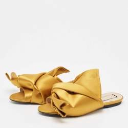 N21 Yellow Satin Raso Knot Flat Slides Sizes 37