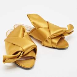 N21 Yellow Satin Raso Knot Flat Slides Sizes 37