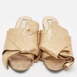 Nº21 Metallic Gold Foiled Leather Knot Open Toe Mules Size 39