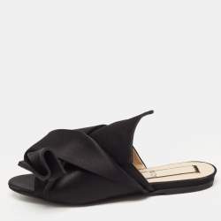 Nº21 Black Satin Knot Flat Slides Size 36