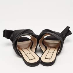 Nº21 Black Satin Knot Flat Slides Size 36