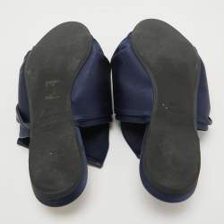 N21 Navy Blue Satin Knot Flat Mules Size 38.5