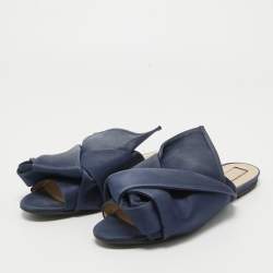 N21 Navy Blue Satin Knot Flat Mules Size 38.5