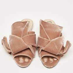 Pre Owned N21 Pale Brown Velvet Raso Knot Flat Slides Size 41