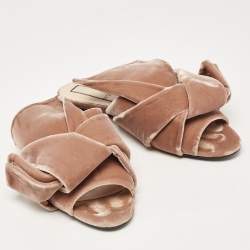 Pre Owned N21 Pale Brown Velvet Raso Knot Flat Slides Size 41