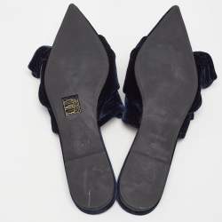 Pre Owned N21 Navy Blue Velvet Knotted Flat Mules Size 39
