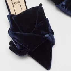 Pre Owned N21 Navy Blue Velvet Knotted Flat Mules Size 39