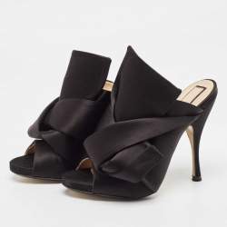 Pre Owned N21 Black Satin Knot Mules Size 37