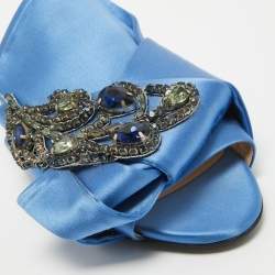 Nº21 Knotted Blue Satin Crystal Embellished Flat Slides Size 37