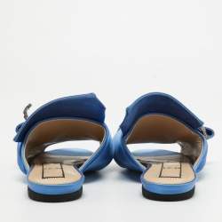 Nº21 Knotted Blue Satin Crystal Embellished Flat Slides Size 37