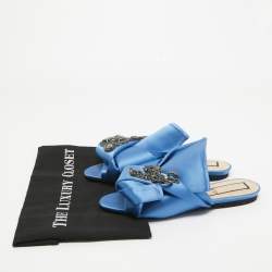 Nº21 Knotted Blue Satin Crystal Embellished Flat Slides Size 37