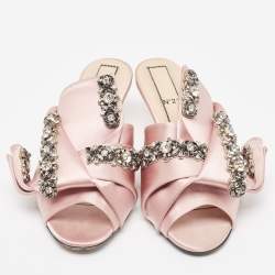 N21 Pink Satin Crystal Embellished Slide Sandals Size 39.5