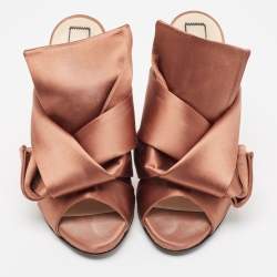 N21 Brown Satin Raso Knot Peep Toe Mules Size 39