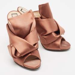 N21 Brown Satin Raso Knot Peep Toe Mules Size 39