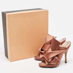 N21 Brown Satin Raso Knot Peep Toe Mules Size 39