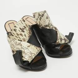 N21 Two Tone Leather and Embossed Snakeskin Raso Knot Mules Size 37