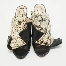 N21 Two Tone Leather and Embossed Snakeskin Raso Knot Mules Size 37