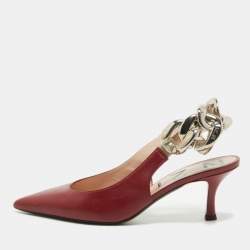 N21 Red Leather Slingback Pointed Toe Pumps Size 38