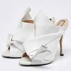 Pre Owned N°21 White Leather Raso Knot Mules Size 38.5