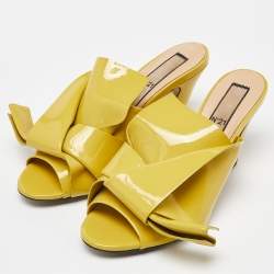 Pre Owned N21 Yellow Patent Leather Raso Knot Peep Toe Mules Size 41
