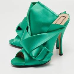 Pre Owned N°21 Green Pleated Satin Ronny Mules Size 39