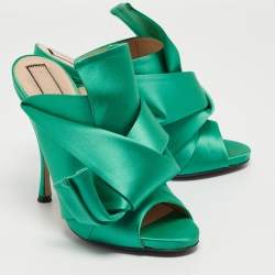 Pre Owned N°21 Green Pleated Satin Ronny Mules Size 39