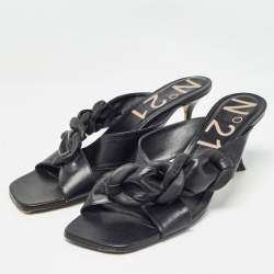 N°21 Black Leather Chain Detail Slide Sandals Size 41