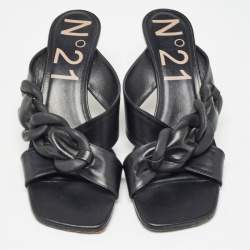 N°21 Black Leather Chain Detail Slide Sandals Size 41