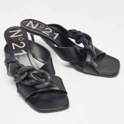 N°21 Black Leather Chain Detail Slide Sandals Size 41