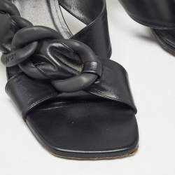 N°21 Black Leather Chain Detail Slide Sandals Size 41