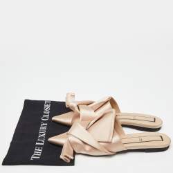 Nº21 Beige Knotted Satin Pointed Toe Flat Mules Size 40