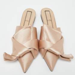 Nº21 Beige Knotted Satin Pointed Toe Flat Mules Size 40